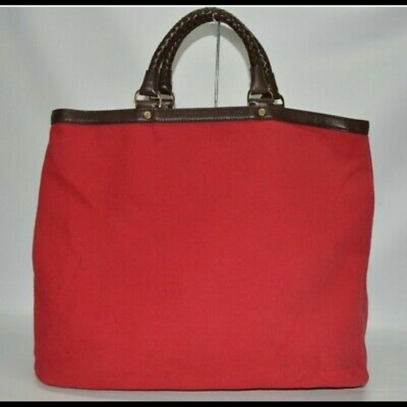 Cole Haan Handbags - COLE haan XL red canvas leather trim briaded handles tote travel business bag